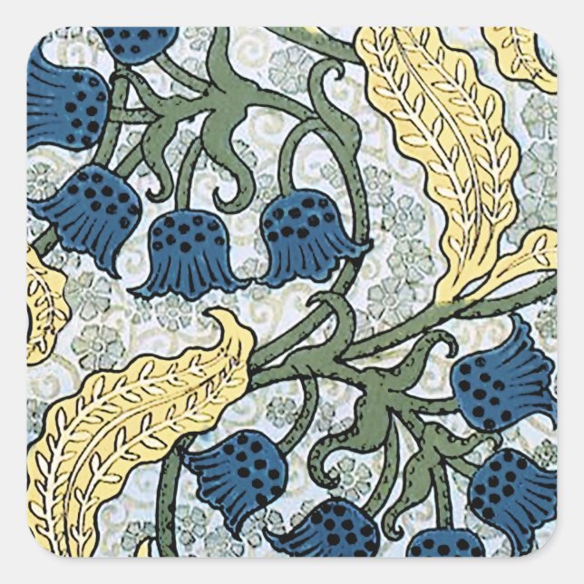 Floral Blue Flowers Lily Valley Repeating Square Sticker (Front)