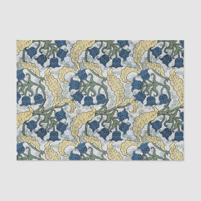 Floral Blue Flowers Lily Valley Repeating Tissue Paper (Front)