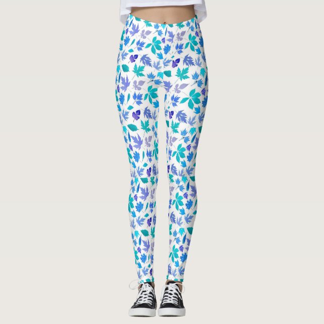 Floral Blue Flowers Pattern Design-36566 Leggings (Front)