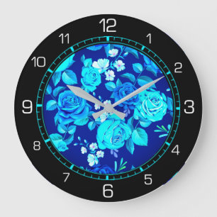 Floral Blue Flowers Pattern Large Clock
