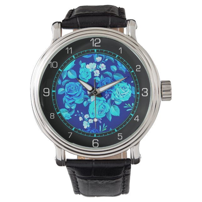 Floral Blue Flowers Pattern Watch (Front)