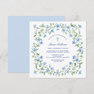 Floral Blue Frame Baptism Invitation