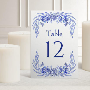 Floral Blue French Wedding Table Number