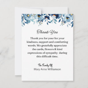 Floral Blue Funeral Thank You Card