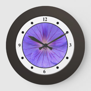 Floral Blue Garden Flower Modern Digits Large Clock