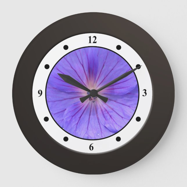 Floral Blue Garden Flower Modern Digits Large Clock (Front)
