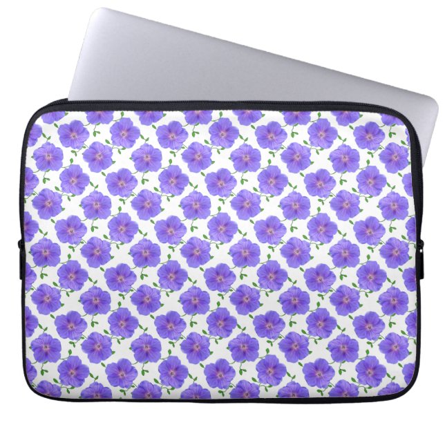 Floral Blue Geranium on any Colour Laptop Sleeve (Front)