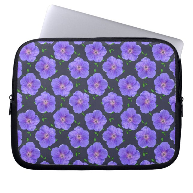 Floral Blue Geranium on any Colour Laptop Sleeve (Front)