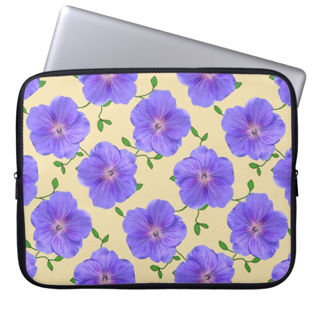 Floral Blue Geranium on any Colour Laptop Sleeve (Front)