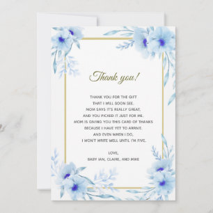 Floral Blue Gold Baby Shower Thank You Card