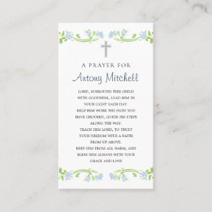 Floral Blue Green Cross Baptism Prayer Business Card