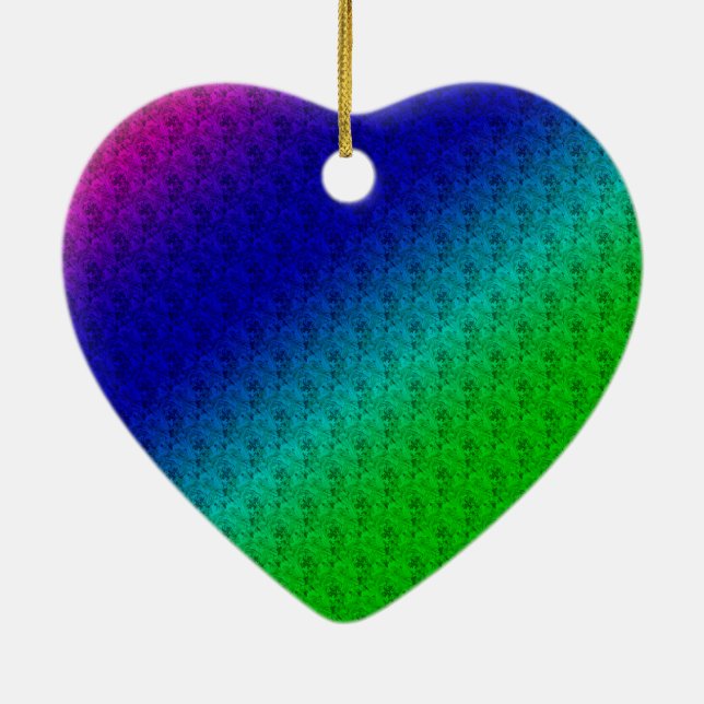 Floral Blue Green Rainbow Gradient Diagonal Blend Ceramic Tree Decoration (Back)