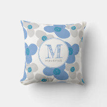 Floral Blue Grey Baby Adorable Simple Monogram