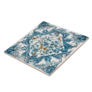 Floral Blue Handcrafted Tiles