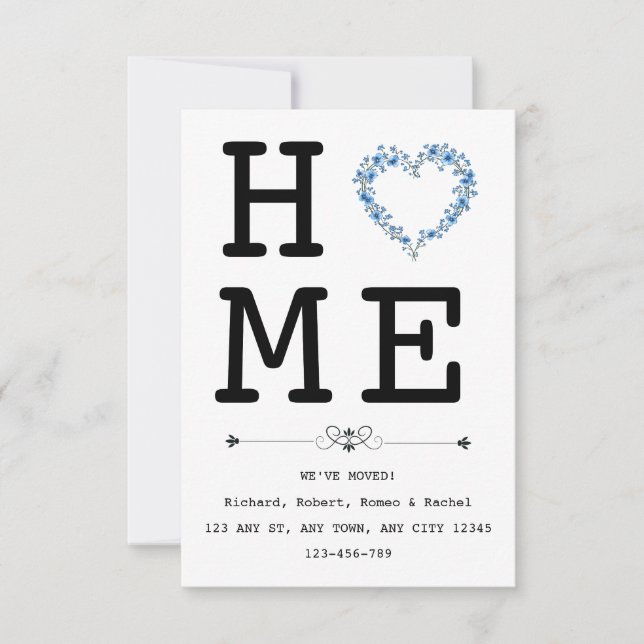 Floral Blue Heart New Home Announcement (Front)