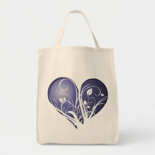 Floral blue heart tote bag