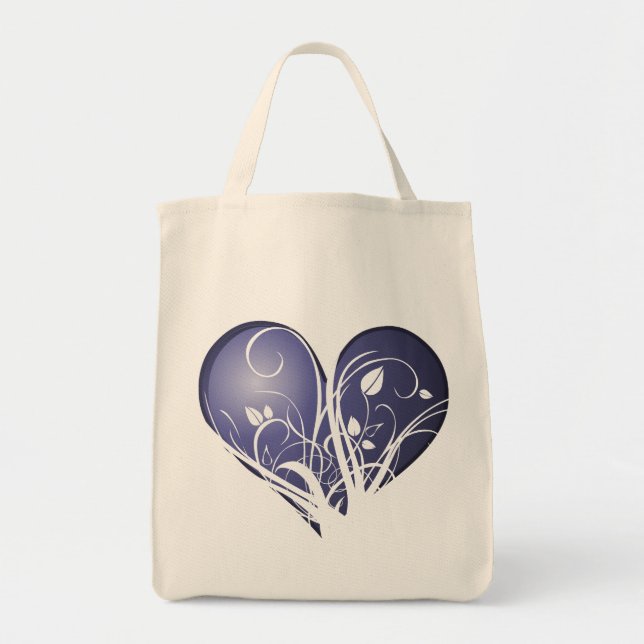 Floral blue heart tote bag (Front)