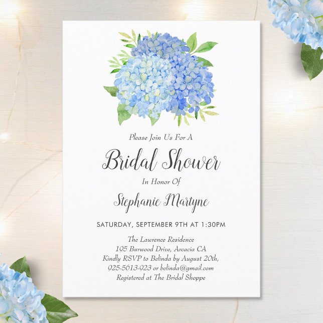 Floral Blue Hydrangea Bouquet Bridal Shower Invitation (Creator Uploaded)