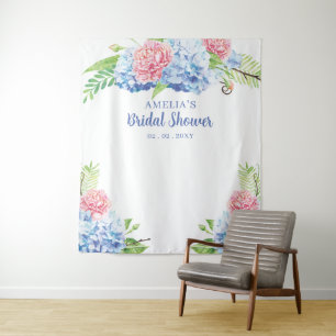 Floral Blue Hydrangea Bridal Shower Backdrop Tapestry