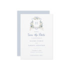 Floral Blue Hydrangea Crest Monogram Save the Date