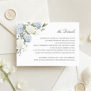 Floral Blue Hydrangea Greenery Wedding Details Invitation