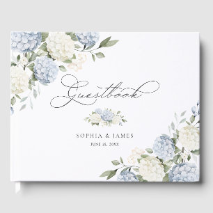 Floral Blue Hydrangea Greenery Wedding Guest Book