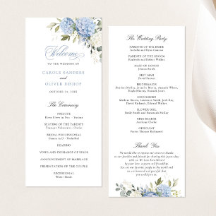 Floral Blue Hydrangea Greenery Wedding Program Programme