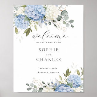 Floral Blue Hydrangea Greenery Wedding Welcome Poster