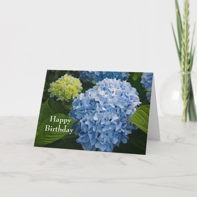 Floral Blue Hydrangea Photo Birthday Card (Front)