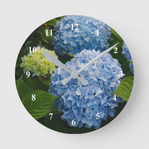 Floral Blue Hydrangea Photo Round Clock