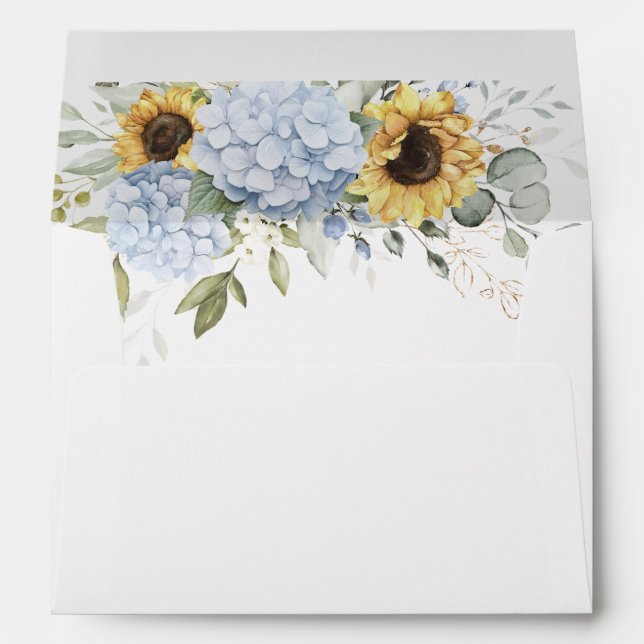 Floral Blue Hydrangea Sunflowers Envelope Liner (Back (Bottom))