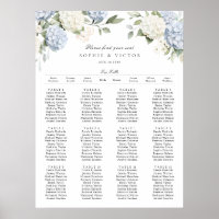Floral Blue Hydrangea Table Wedding Seating Chart