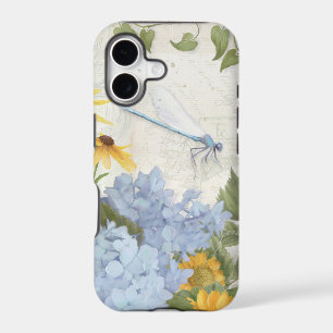 Floral Blue Hydrangea Yellow Sunflower Dragonfly