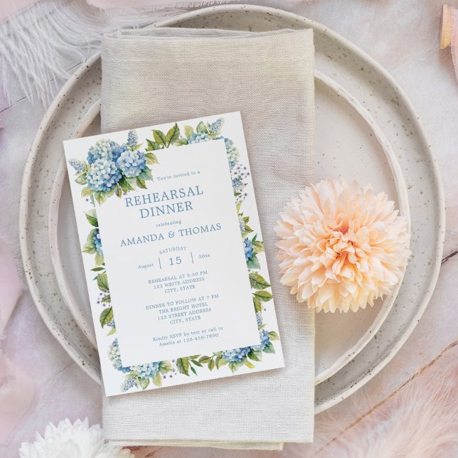 Floral Blue Hydrangeas Wedding Rehearsal Dinner Invitation (Creator Uploaded)
