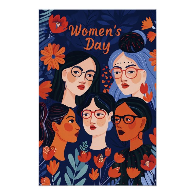 Floral Blue International Women's Day Poster (Front)