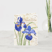 Floral Blue Iris Gold Damask White
