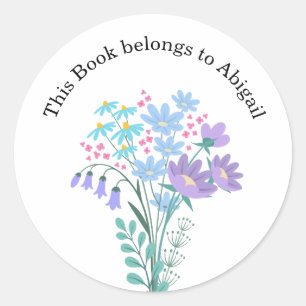 Floral Blue Lilac Bouquet Wildflowers Bookplate Classic Round Sticker