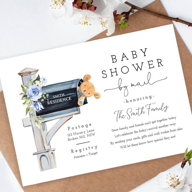 Floral Blue Long Distance Baby Shower Invitation (Creator Uploaded)