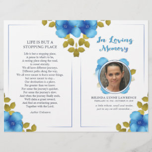 Floral Blue Memorial or Funeral Service Program
