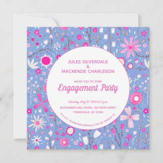 Floral Blue Modern Engagement Party Invitation