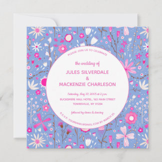 Floral Blue Modern Wedding Invitation