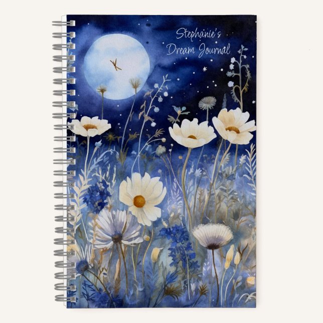 Floral Blue Moon Watercolor Custom Dream Journal (Front)