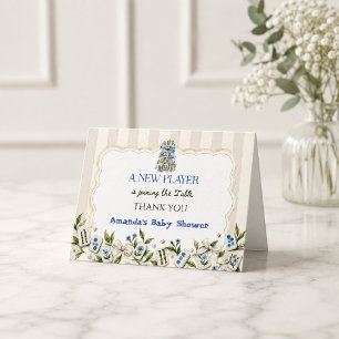 Floral Blue New Player Mahjong Baby Boy Shower Thank You Card
