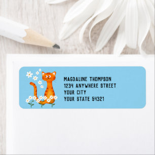 Floral Blue Orange Cat Return Address