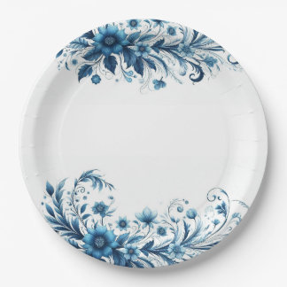 Floral Blue Paper Plate