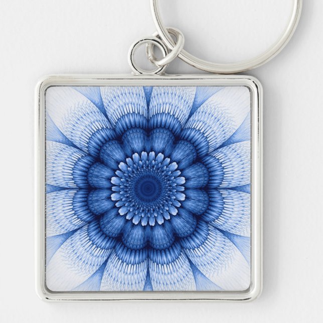 Floral blue pattern key ring (Front)