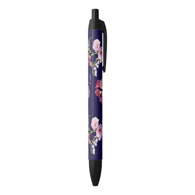 Floral Blue Pen w/Name (Bottom (Vertical))