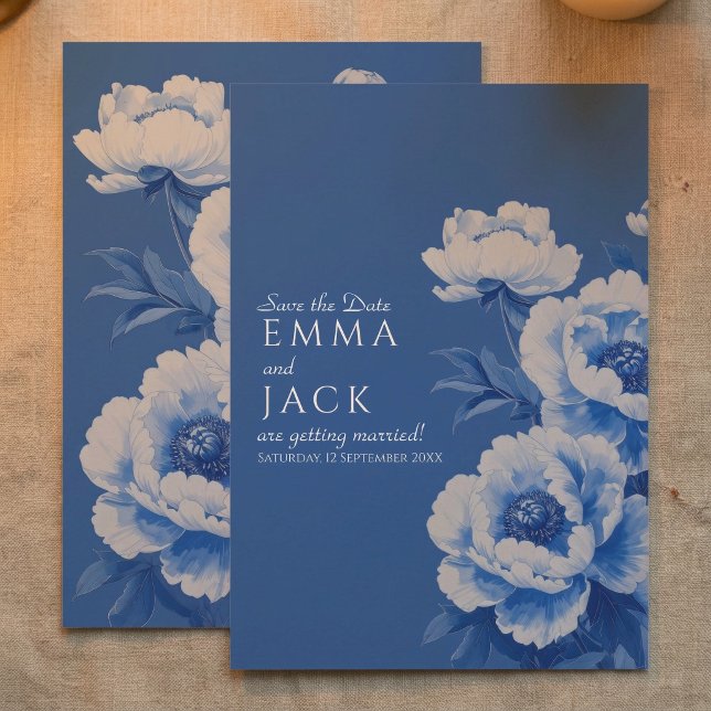 Floral Blue Peony Save the Date Wedding Invitation (Floral Blue Peony Save the Date Wedding Invitation)