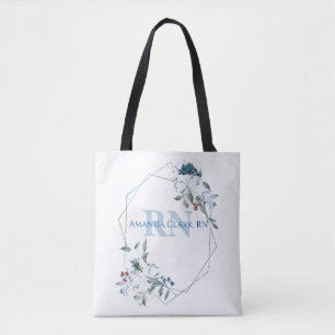 Floral Blue Personalised Monogram Tote Bag