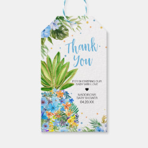 Floral Blue Pineapple Baby Shower Favour Tags